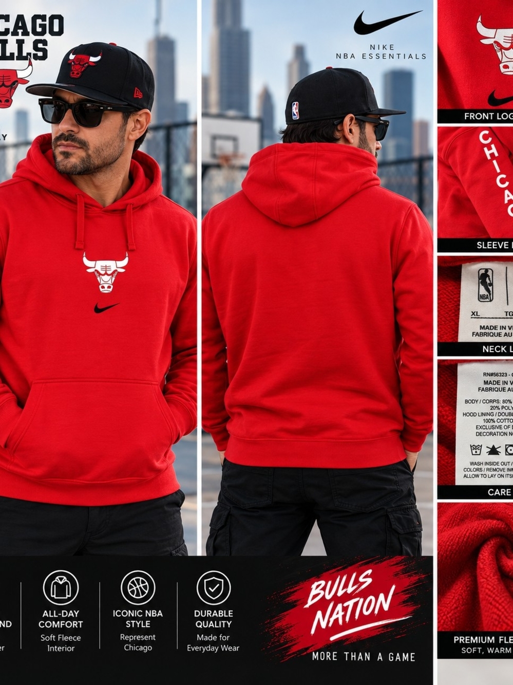 Nike Red Chicago Bulls Pullover Hoodie - Men's
